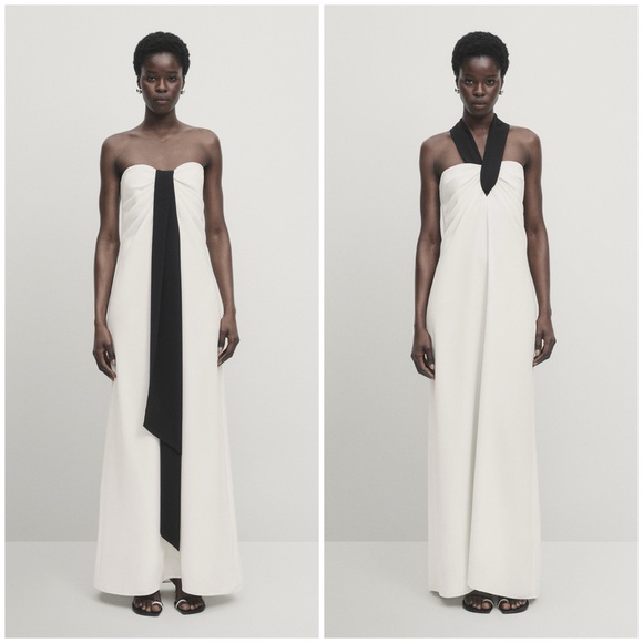 NWT Massimo Dutti Studio Women's White Long Dress Strapless Medium‎ Quiet Luxury